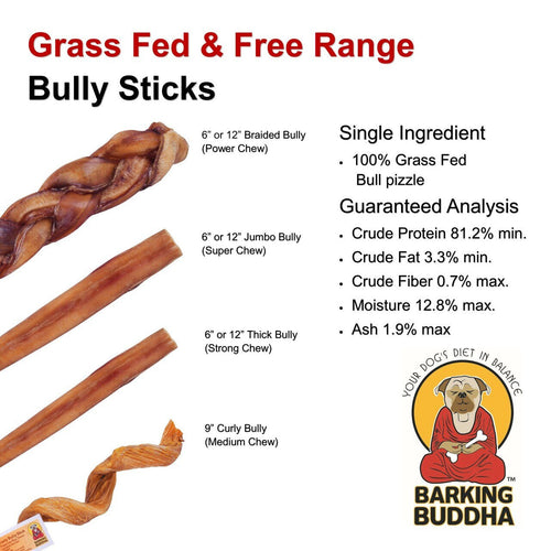 Barking Buddha Braided Bully Stick 12″ (3 Pack) For Large To XL Dogs / Power Chewers (12)