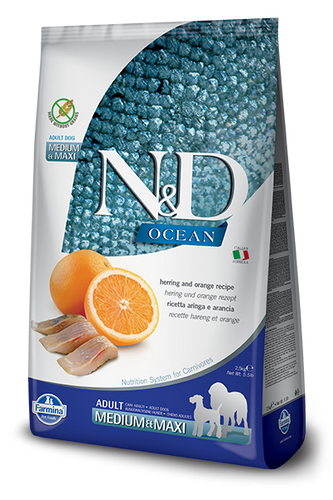 Farmina Ocean N&D Natural & Delicious Grain Free Medium & Maxi Adult Herring & Orange Dry Dog Food